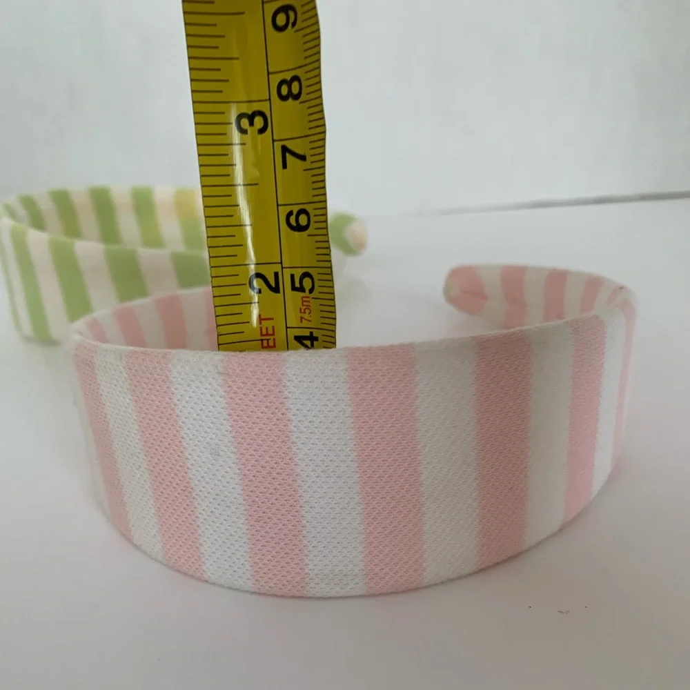 Lacoste Kids Striped Wide Headbands Lot  Pink Green White Embroidered Logo Girls